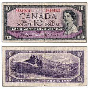 SOLD $10 1954 Bank of Canada Note Devil Face E/D Prefix BC-32a - Tear