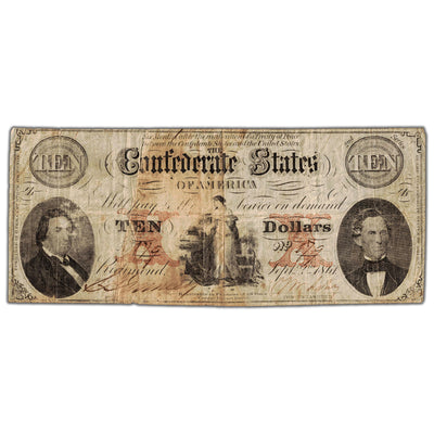 SOLD United States 1861 Confederate States of America $10 Note T-26 - Circulated