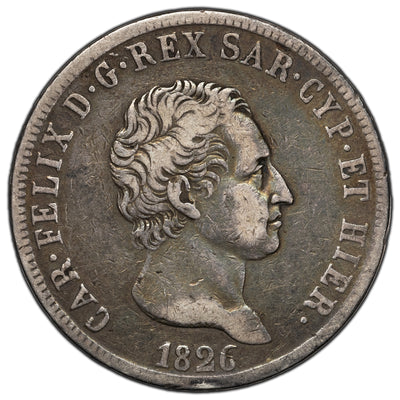 SOLD Italy 1826-L 5 Lire Silver Coin KM #116.1