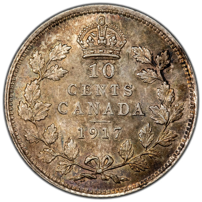Canada 1917 10 Cents Dime Silver Coin - Choice AU