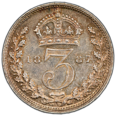 Great Britain 1887 3d Threepence Silver Coin - XF