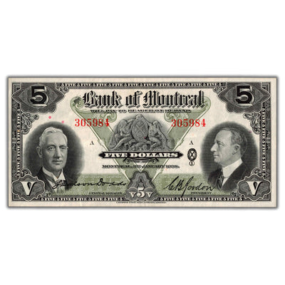 SOLD $5 1938 Bank of Montreal Canada Chartered Note #505-62-02 - EF+