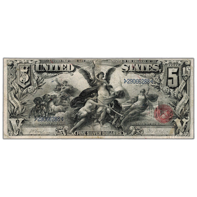 SOLD United States 1896 $5 "Educational" Silver Certificate Note - VF+ (lightly trimmed)