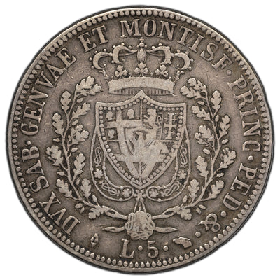 SOLD Italy 1826-L 5 Lire Silver Coin KM #116.1