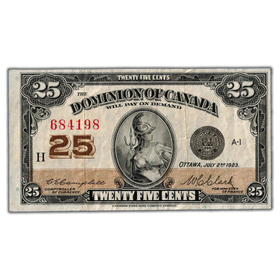 25 Cents 1923 Dominion of Canada Note Shinplaster DC-24d - VF+