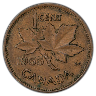 SOLD Canada 1955 NSF No Shoulder Fold 1 Small Cent Coin - F-15
