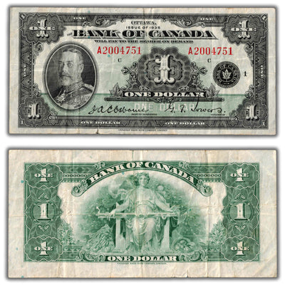 $1 1935 Bank of Canada Note English Text Series A BC-1 - F/VF (tear)