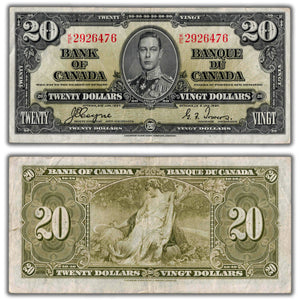 SOLD $20 1937 Bank of Canada Note Coyne-Towers K/E Prefix BC-25c - VF