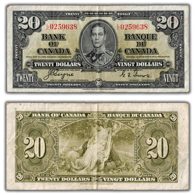 $20 1937 Bank of Canada Note Coyne-Towers L/E Final Prefix BC-25c - VF