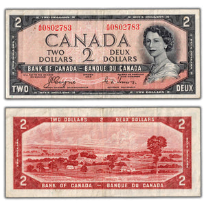 SOLD $2 1954 Bank of Canada Note Devil Face Coyne-Towers A/B Prefix BC-30a - VF