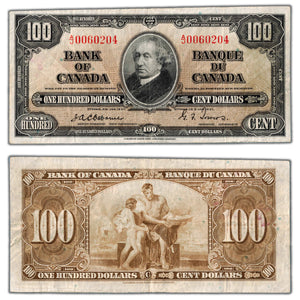 SOLD $100 1937 Bank of Canada Note Osborne Signature BC-27a - VF (Trimmed)