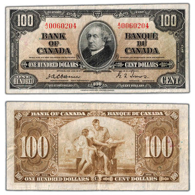 SOLD $100 1937 Bank of Canada Note Osborne Signature BC-27a - VF (Trimmed)
