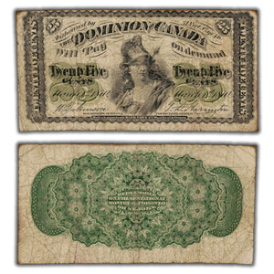 SOLD 25 Cents 1870 Dominion of Canada Shinplaster Note Plain DC-1c