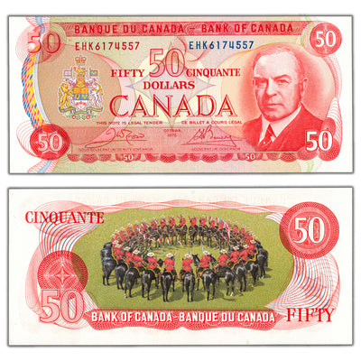 SOLD $50 1975 Bank of Canada Note Crow-Bouey EHK Prefix BC-51b - Choice Uncirculated