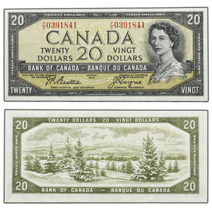 SOLD $20 1954 Bank of Canada Note Beattie-Coyne F/E Prefix BC-41a - Crisp EF+