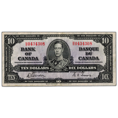 $10 1937 Bank of Canada Note Gordon-Towers N/D Prefix BC-24b - VF