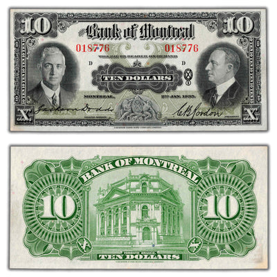 SOLD $10 1935 Bank of Montreal Canada Chartered Note #505-60-04 - UNC (stain)