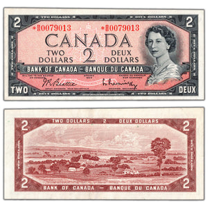 SOLD $2 1954 Bank of Canada Note *B/B Replacement Prefix BC-38bA - EF/AU