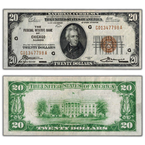 SOLD United States 1929 $20 Chicago National Currency Note Fr #1870-G - VF/EF
