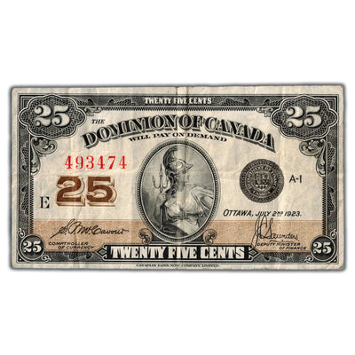 25 Cents 1923 Dominion of Canada Shinplaster Note DC-24b - VF
