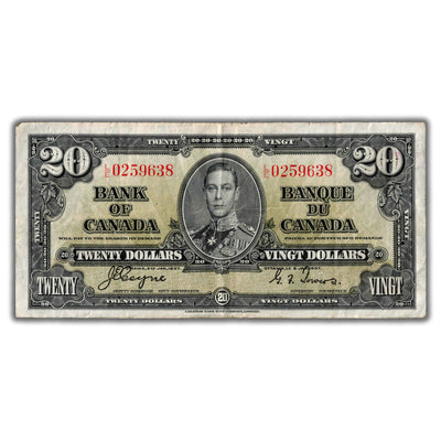 $20 1937 Bank of Canada Note Coyne-Towers L/E Final Prefix BC-25c - VF