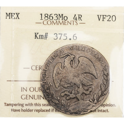 SOLD Mexico 1863 Mo-CH 4 Four Reales Silver Coin KM #375.6 - ICCS VF-20