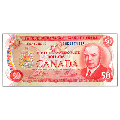 SOLD $50 1975 Bank of Canada Note Crow-Bouey EHK Prefix BC-51b - Choice Uncirculated