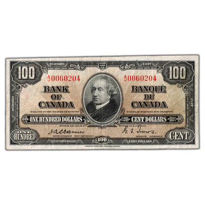 SOLD $100 1937 Bank of Canada Note Osborne Signature BC-27a - VF (Trimmed)