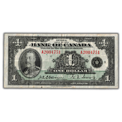 $1 1935 Bank of Canada Note English Text Series A BC-1 - F/VF (tear)