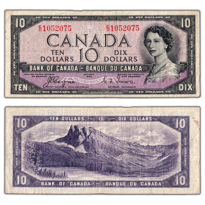 $10 1954 Bank of Canada Note Devil Face E/D Prefix BC-32a - F/VF