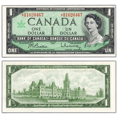 $1 1967 Bank of Canada Note *B/M Replacement Prefix BC-45bA-i - Choice UNC