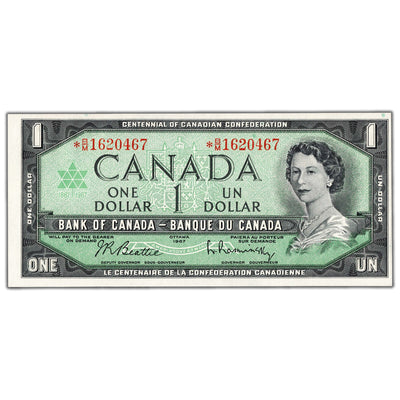 $1 1967 Bank of Canada Note *B/M Replacement Prefix BC-45bA-i - Choice UNC
