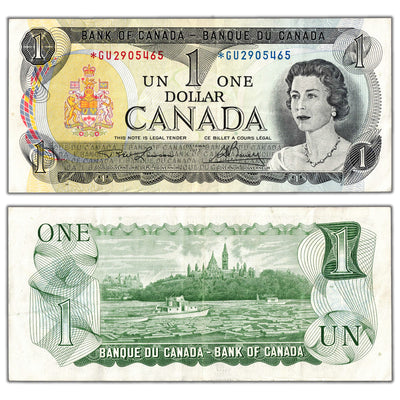 $1 1973 Bank of Canada Note *GU Replacement Note BC-46aA - VF/EF