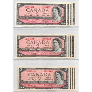 SOLD Lot of 12 $2 1954 Bank of Canada Notes - VF+/EF+ Mix Grades