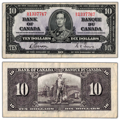 $10 1937 Bank of Canada Note Gordon-Towers N/D Prefix BC-24b - VF/EF