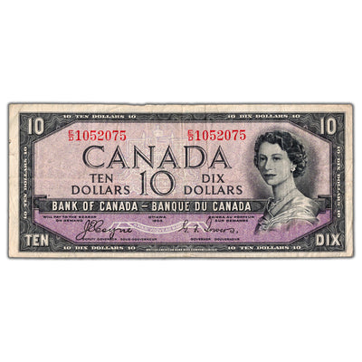 $10 1954 Bank of Canada Note Devil Face E/D Prefix BC-32a - F/VF