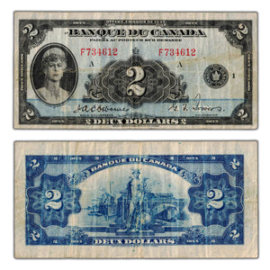 SOLD $2 1935 Banque du Canada Note French Text BC-4 - F/VF