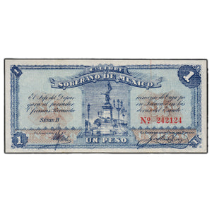 SOLD Mexico Estado Libre Y Soberano De Mexico 1915 1 Peso Note - EF