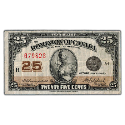 25 Cents 1923 Dominion of Canada Note Shinplaster DC-24d - F/VF