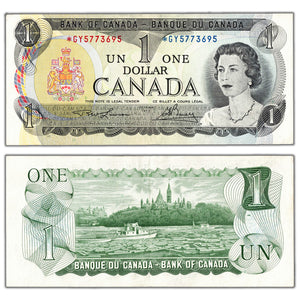 SOLD $1 1973 Bank of Canada Note *GY Replacement Note BC-46aA - EF/AU