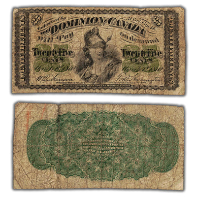 25 Cents 1870 Dominion of Canada Shinplaster Note Plain DC-1c