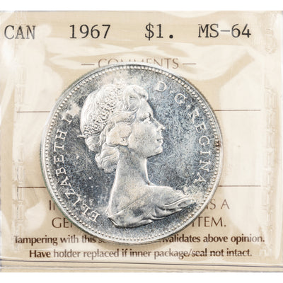 SOLD Canada 1967 Diving Goose $1 Silver Dollar Coin - ICCS MS-64