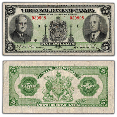 $5 1935 Royal Bank of Canada Chartered Note Large Signatures CH #630-18-02a