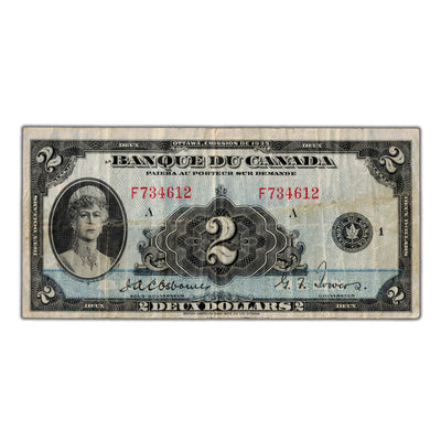 SOLD $2 1935 Banque du Canada Note French Text BC-4 - F/VF