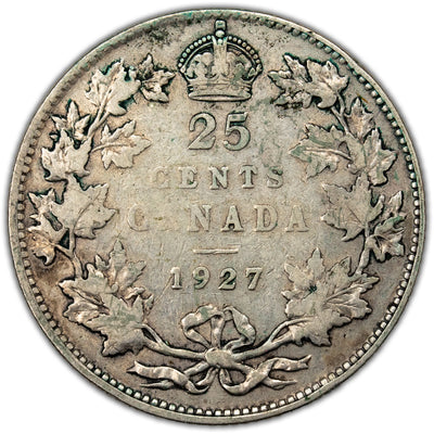 Canada 1927 25 Cents Quarter Silver Coin - Fine