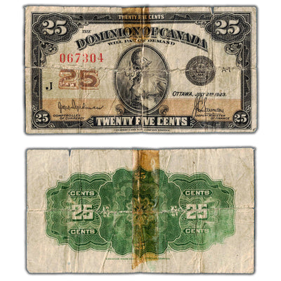 25 Cents 1923 Dominion of Canada Shinplaster Note Hyndman DC-24b - Damaged