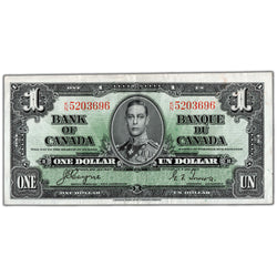 $1 1937 Bank of Canada Note Coyne-Towers K/N Prefix BC-21d - EF