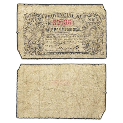 SOLD Argentina Banco Provincial De Santa Fe 1875 1/2 Medio Real Note P #S819b