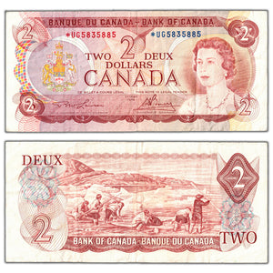 SOLD $2 1974 Bank of Canada Note *UG Replacement Prefix BC-47aA - VF