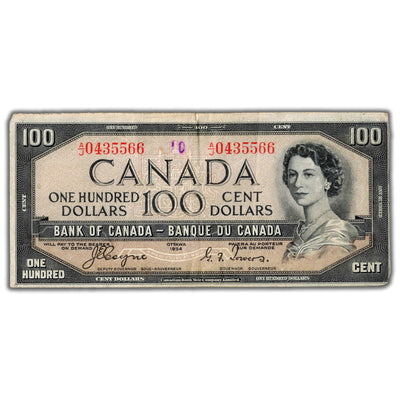 SOLD $100 1954 Bank of Canada Note Devil Face Coyne-Towers BC-35a - Writing